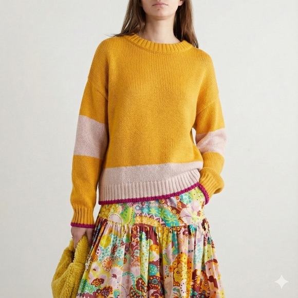 LA DoubleJ Sweaters - La DoubleJ yellow & pink colourblock Boy cotton wool slouchy sweater - Medium